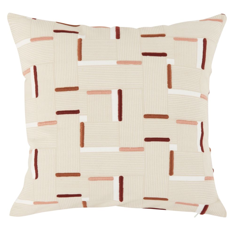 Housse de coussin en coton motifs graphiques beiges, roses et marron 40x40 Housse de coussin en coton motifs graphiques beiges, roses et marron 40x40