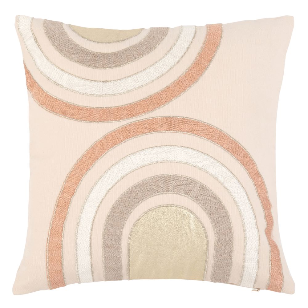 Housse de coussin en coton rose, gris, écru et doré 40x40