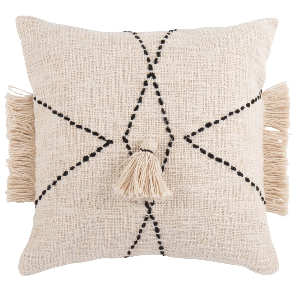 Housse de coussin en coton tissé écru et noir fait main 40x40 Housse de coussin en coton tissé écru et noir fait main 40x40