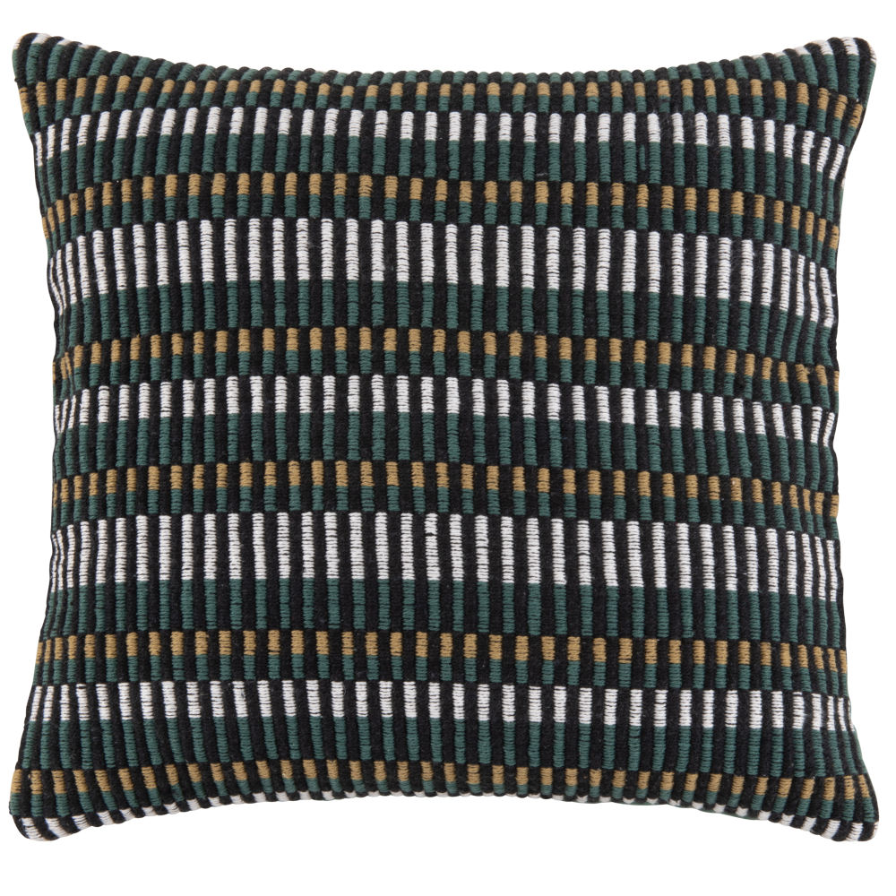 Housse de coussin en coton tissé vert, écru, noir et beige 40x40 Housse de coussin en coton tissé vert, écru, noir et beige 40x40