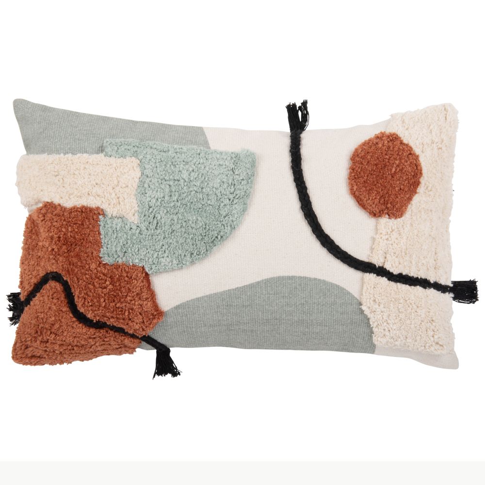 Housse de coussin en coton tufté écru, noir, brique, orange et bleu 30x50 Housse de coussin en coton tufté écru, noir, brique, orange et bleu 30x50