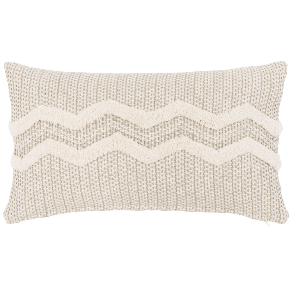 Housse de coussin en coton tufté écru, vert olive et beige 30x50 Housse de coussin en coton tufté écru, vert olive et beige 30x50