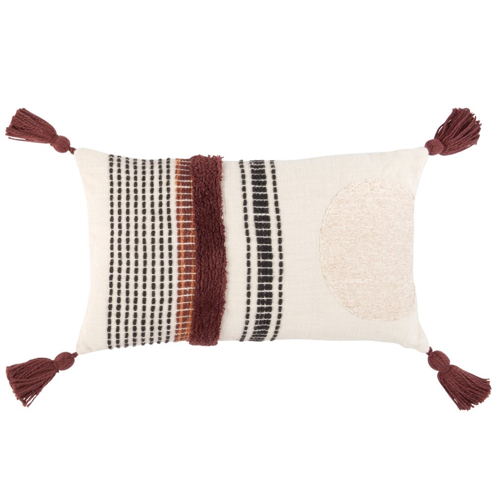 Housse de coussin en coton tufté et brodé à pompons 30x50 Housse de coussin en coton tufté et brodé à pompons 30x50
