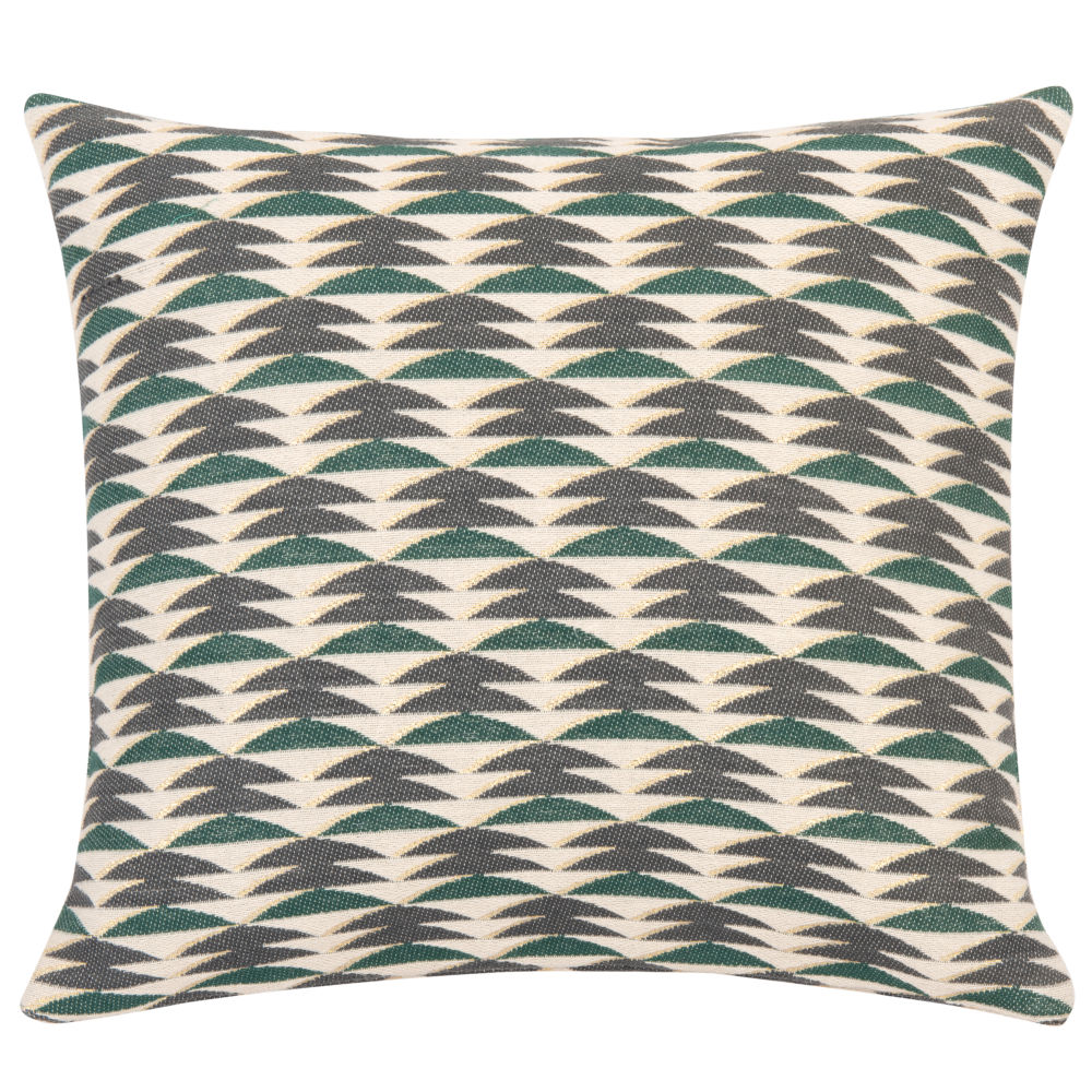 Housse de coussin en coton vert motifs écrus 40x40