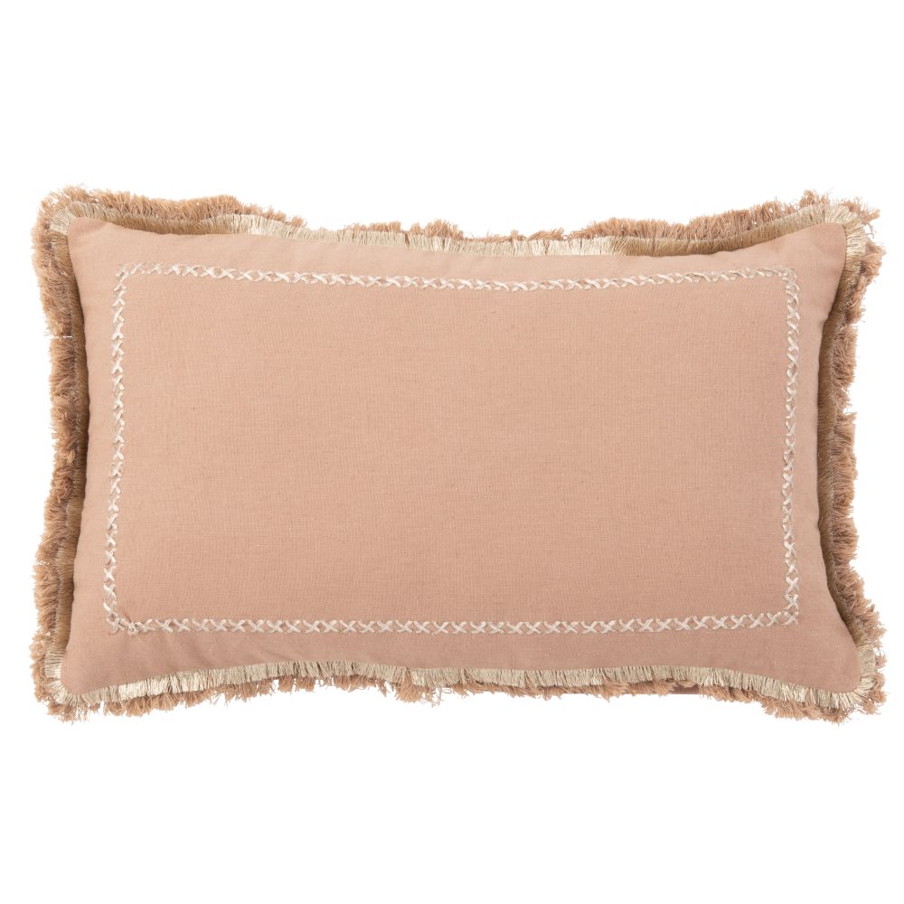 Housse de coussin en coton vieux rose à franges 30x50 Housse de coussin en coton vieux rose à franges 30x50