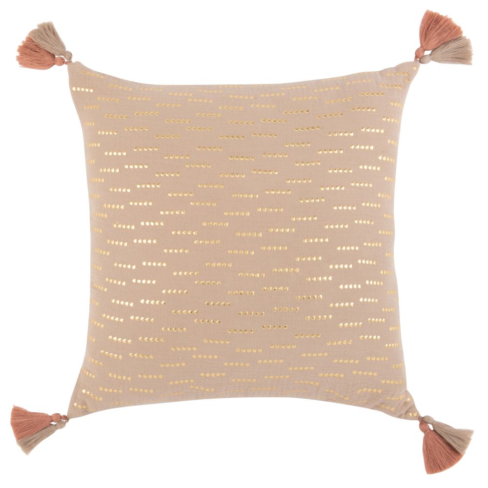 Housse de coussin en gaze de coton taupe, blanc et doré 40x40 Housse de coussin en gaze de coton taupe, blanc et doré 40x40