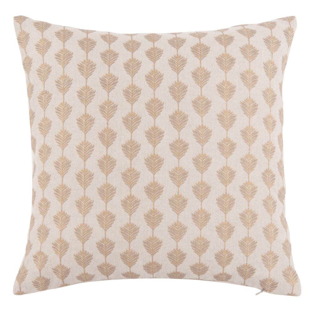 Housse de coussin en lin imprimé feuillage écru, doré et beige 40x40 Housse de coussin en lin imprimé feuillage écru, doré et beige 40x40