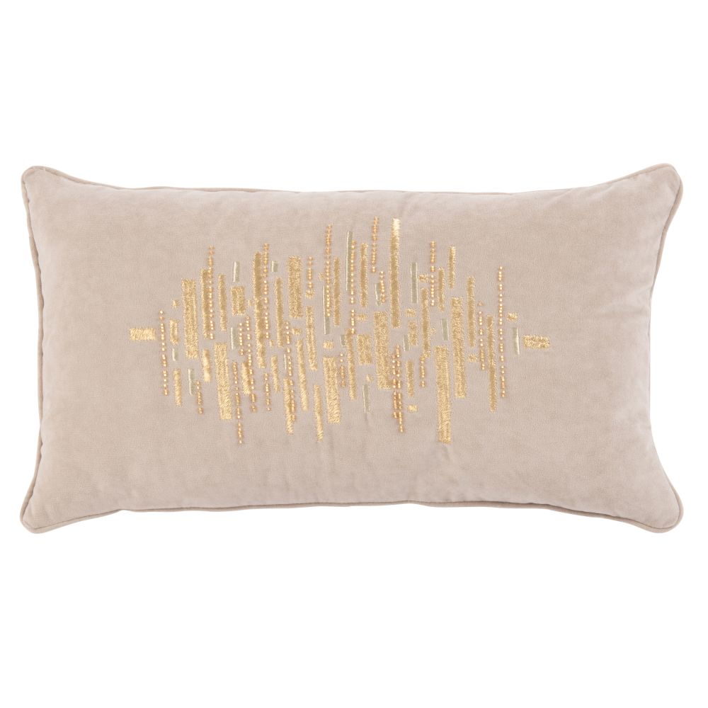 Housse de coussin en velours brodé beige et doré 30x50 (photo) Housse de coussin en velours brodé beige et doré 30x50