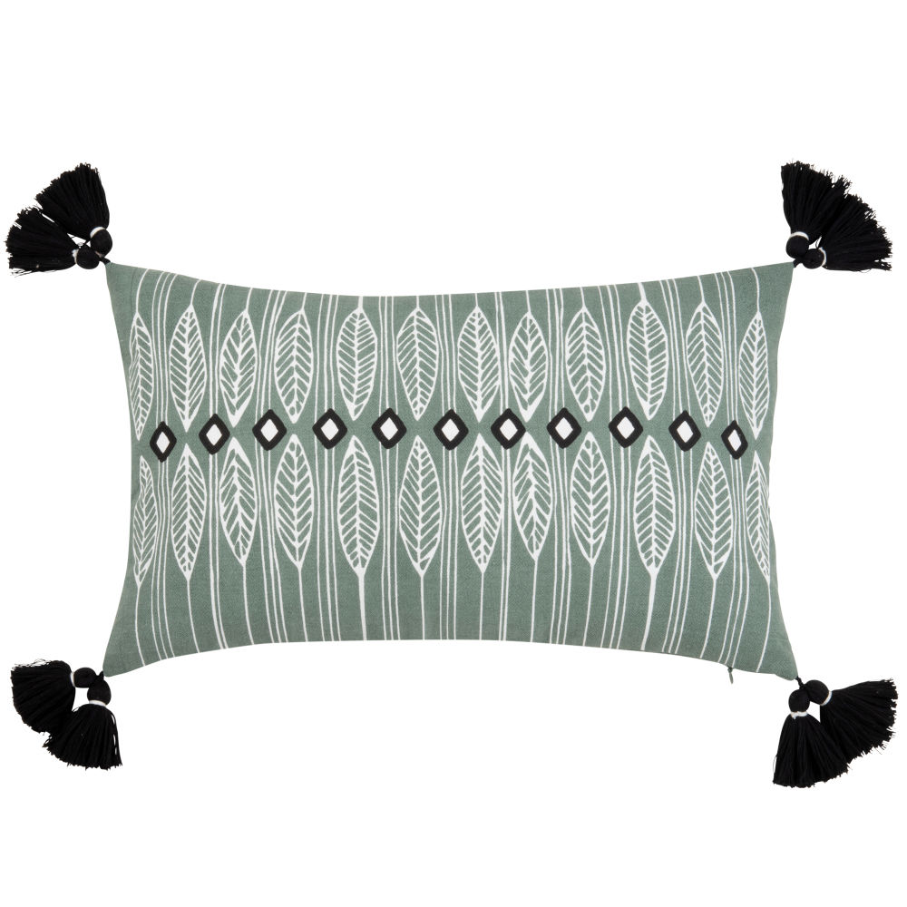 Housse de coussin imprimé vert, écru et noir 30x50