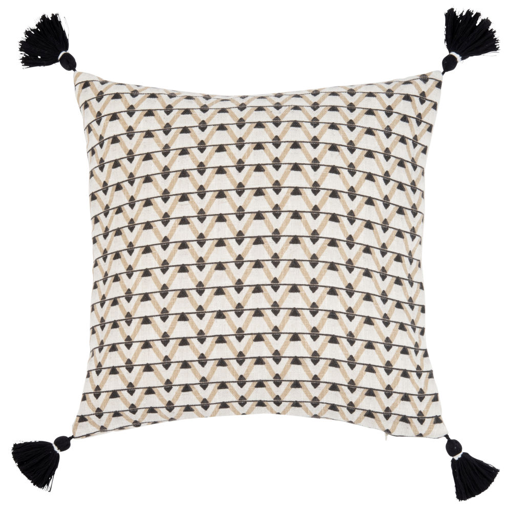 Housse de coussin imprimée motifs géométriques écru, beige et noir 40x40