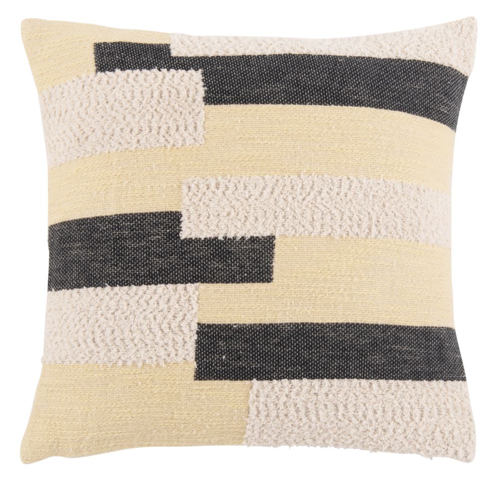 Housse de coussin jacquard en coton à motifs jaune, gris anthracite et écru 40x40
