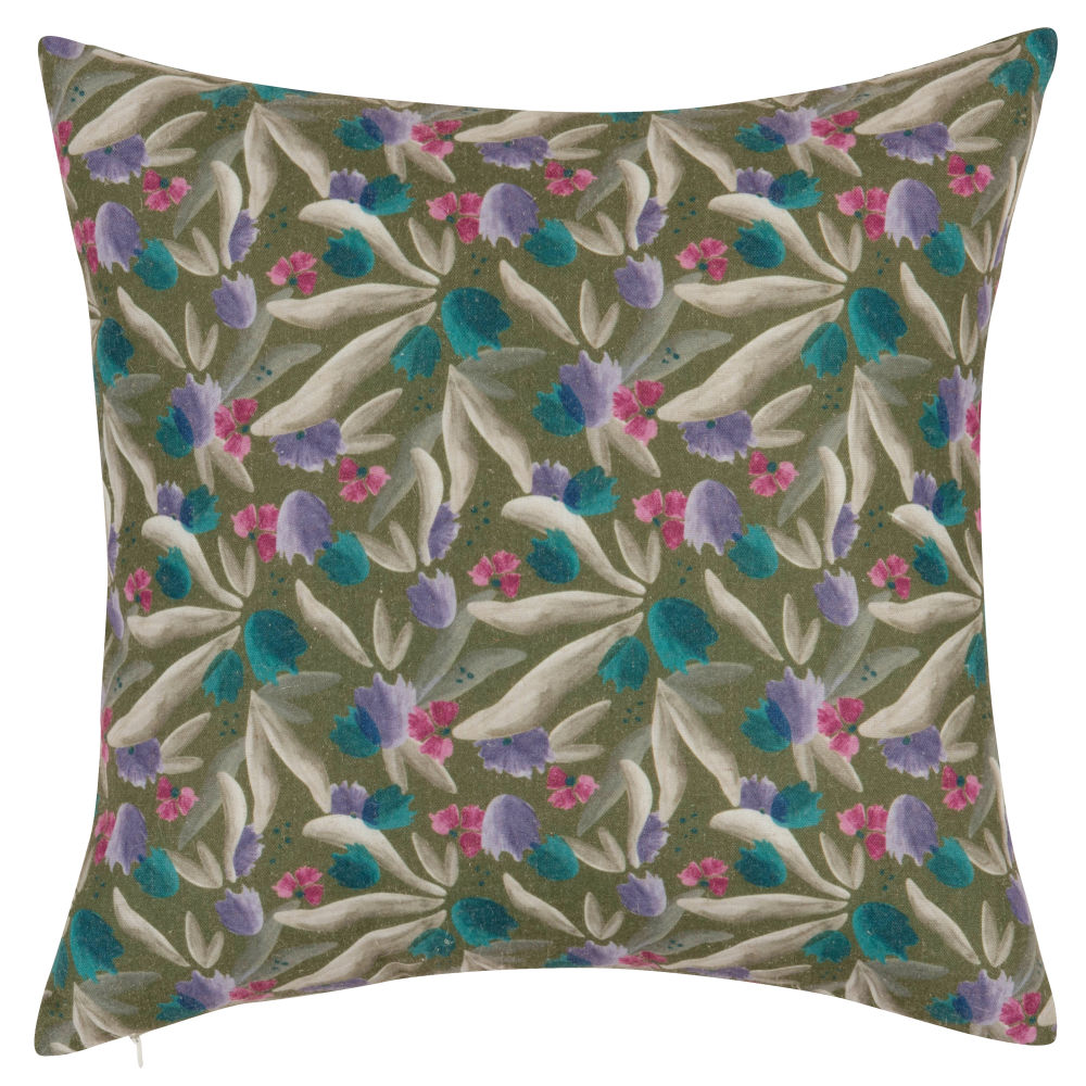 Housse de coussin motif floral vert et violet 40x40
