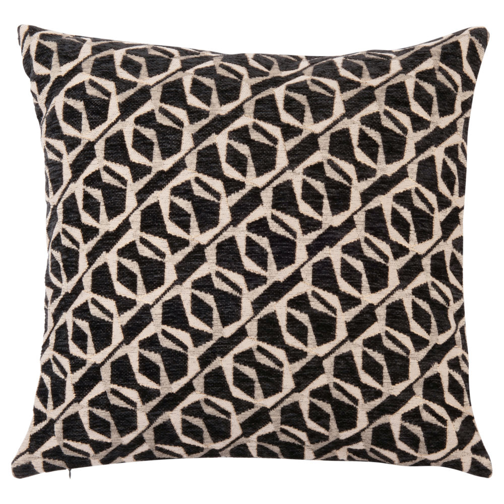 Housse de coussin noir motifs graphiques beiges et dorés 40x40