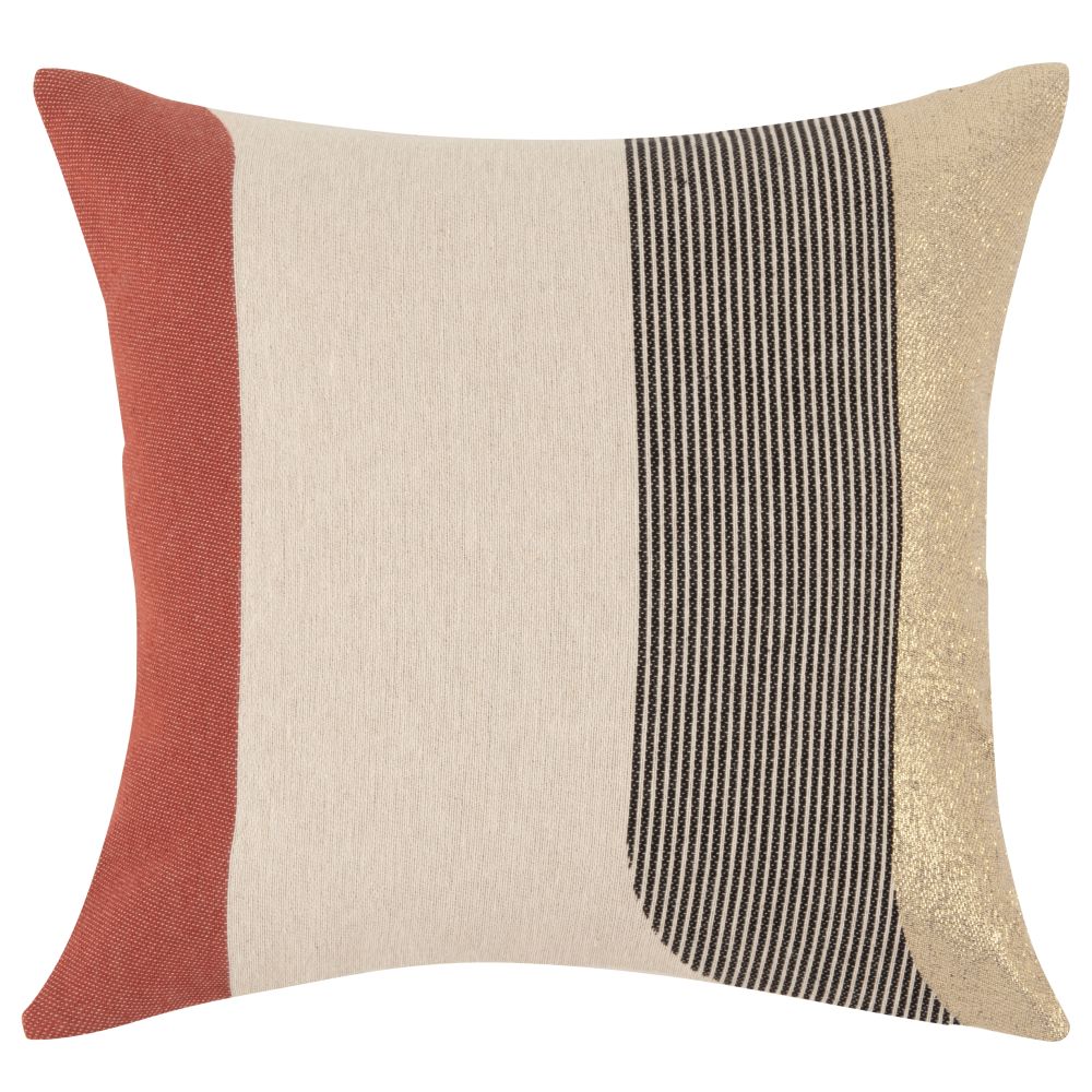 Housse de coussin tissée en coton écru, rouge, doré et gris 40x40 Housse de coussin tissée en coton écru, rouge, doré et gris 40x40