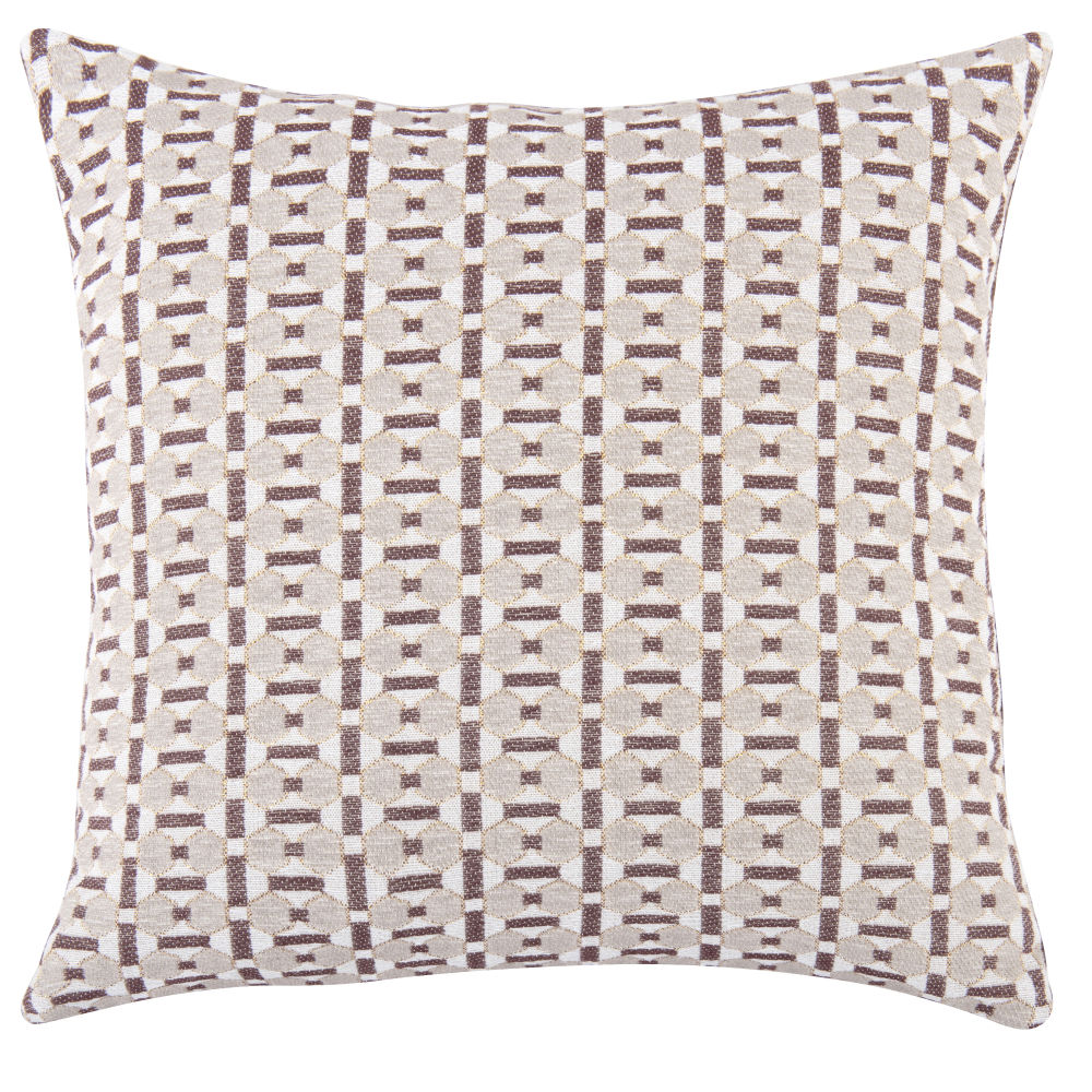 Housse de coussin tissée jacquard à motifs écru, beige, brique et doré 40x40 Housse de coussin tissée jacquard à motifs écru, beige, brique et doré 40x40