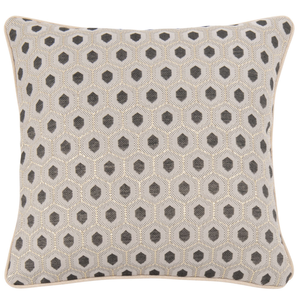 Housse de coussin tissée jacquard à motifs écru, noir et doré 40x40 Housse de coussin tissée jacquard à motifs écru, noir et doré 40x40