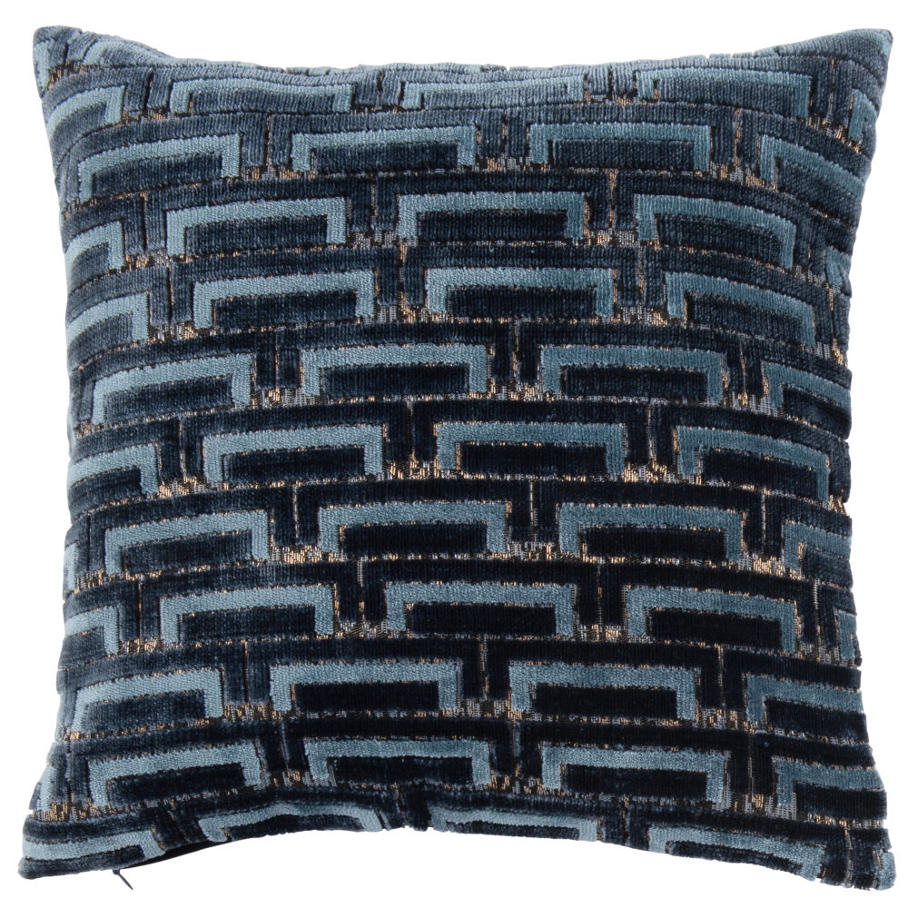 Housse de coussin tissée jacquard bleu nuit et détails dorés 40x40 Housse de coussin tissée jacquard bleu nuit et détails dorés 40x40