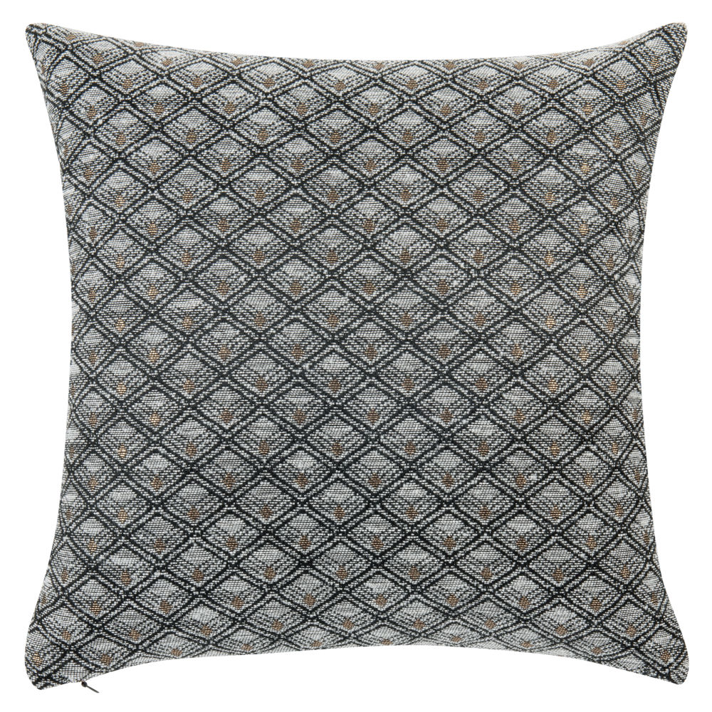 Housse de coussin tissée jacquard gris, noire et dorée 40x40 Housse de coussin tissée jacquard gris, noire et dorée 40x40