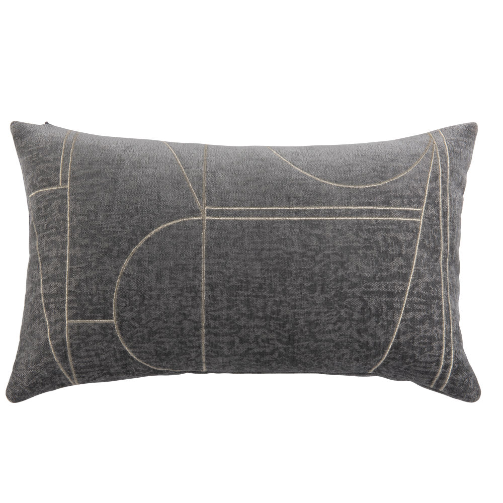 Housse de coussin tissée jacquard motifs graphiques gris ardoise et doré 30x50 Housse de coussin tissée jacquard motifs graphiques gris ardoise et doré 30x50