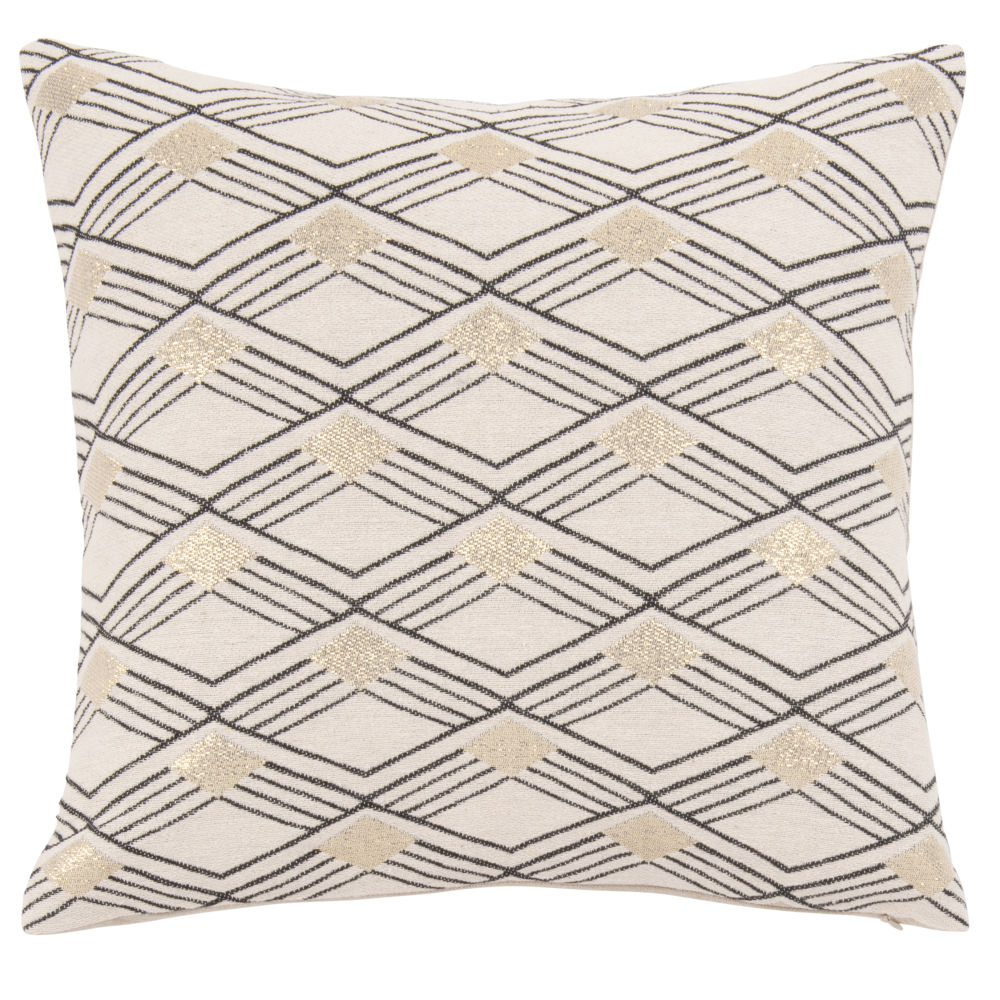 Housse de coussin tissée jacquard motifs losanges beige, noir et doré 40x40 Housse de coussin tissée jacquard motifs losanges beige, noir et doré 40x40