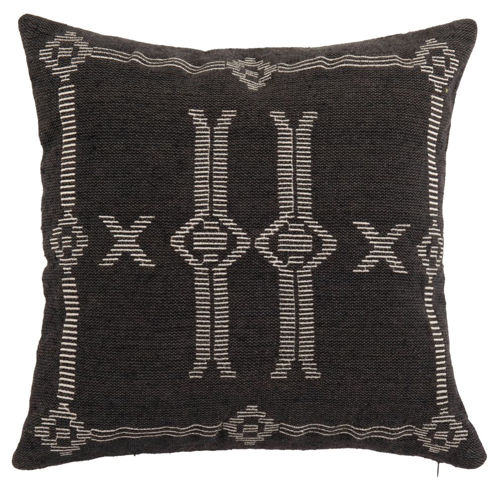 Housse de coussin tissée main en coton recyclé gris anthracite à motifs blancs 40x40 Housse de coussin tissée main en coton recyclé gris anthracite à motifs blancs 40x40