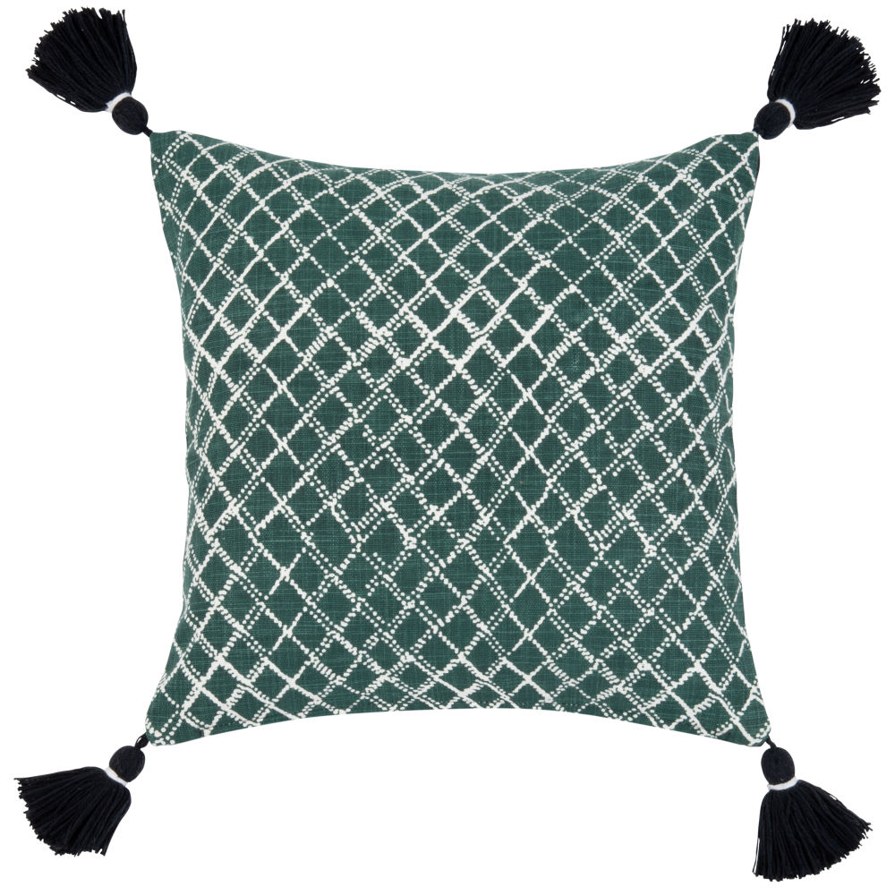 Housse de coussin verte motifs géométriques blancs 40x40 Housse de coussin verte motifs géométriques blancs 40x40