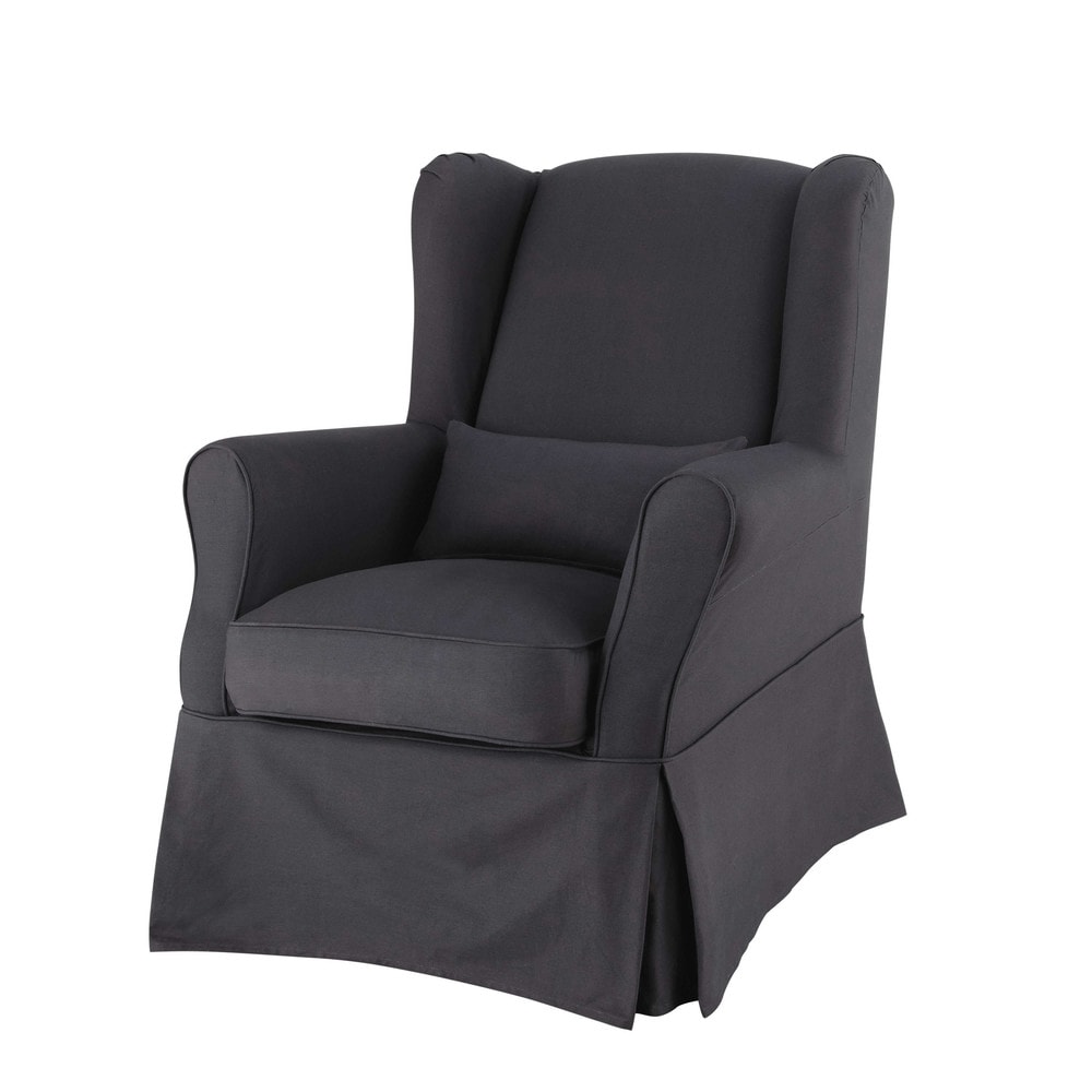Housse de fauteuil en coton anthracite Housse de fauteuil en coton anthracite