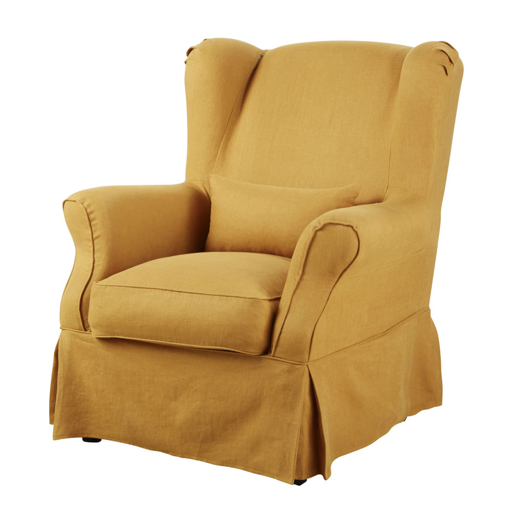Housse de fauteuil en lin ocre
