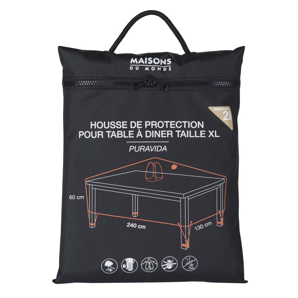 Housse de protection pour table de jardin rectangulaire noire L240