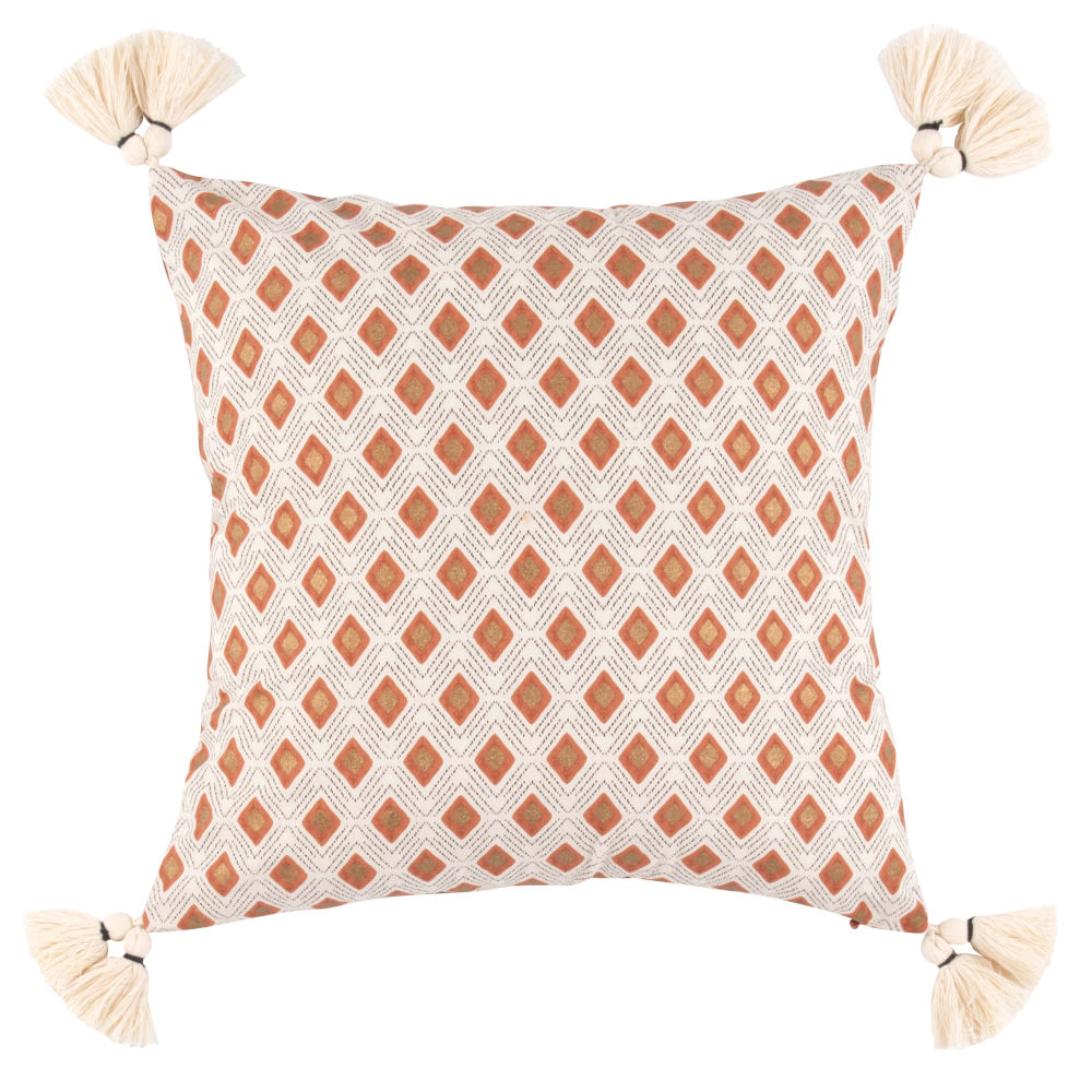 Housse en coton bio à motifs losanges imprimés écru, rouge et noir 40x40 Housse en coton bio à motifs losanges imprimés écru, rouge et noir 40x40
