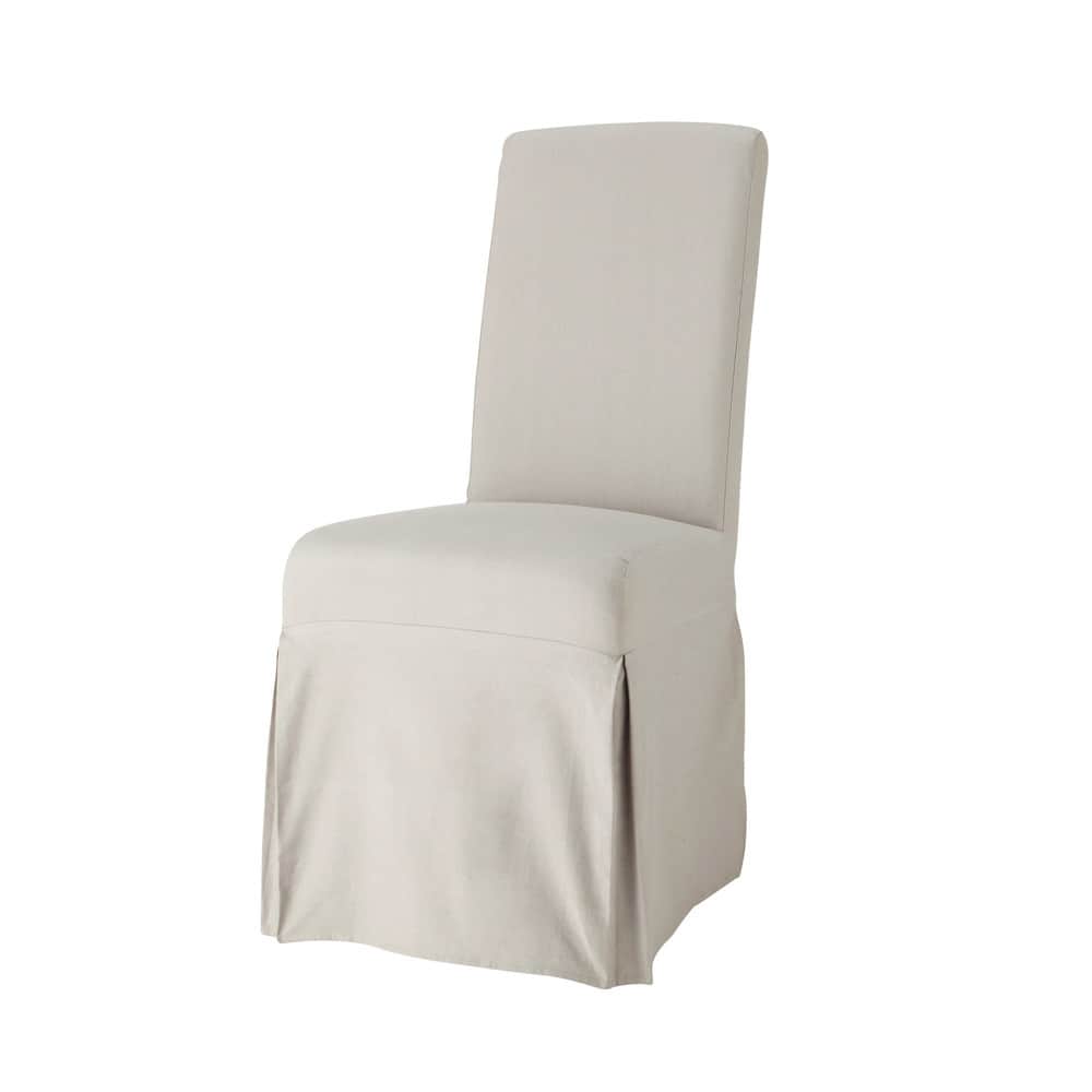 Housse longue de chaise en coton gris clair
