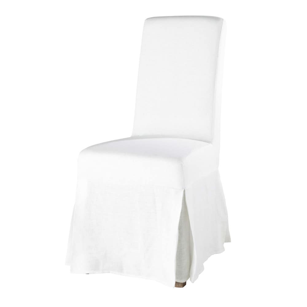 Housse longue de chaise en lin lavé blanche