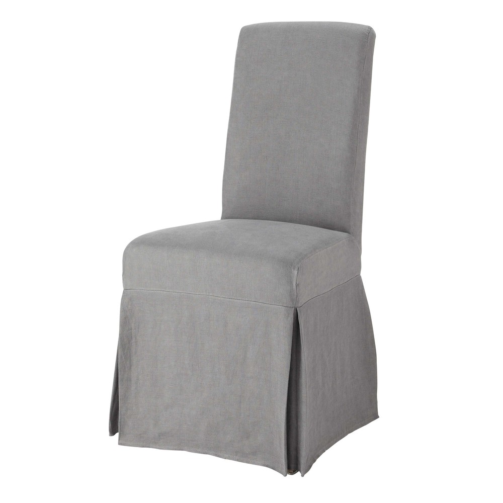 Housse longue de chaise en lin lavé grise