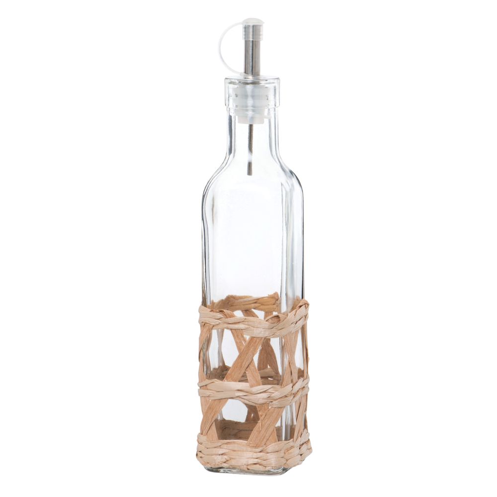 Huilier en verre et fibre végétale tressée (photo) Huilier en verre et fibre végétale tressée