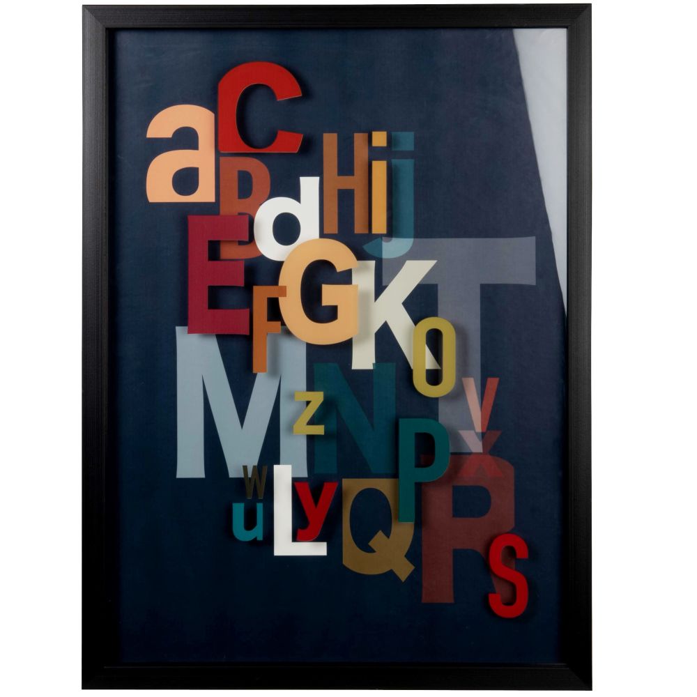 Impression sur papier lettres multicolores et verre 40x55