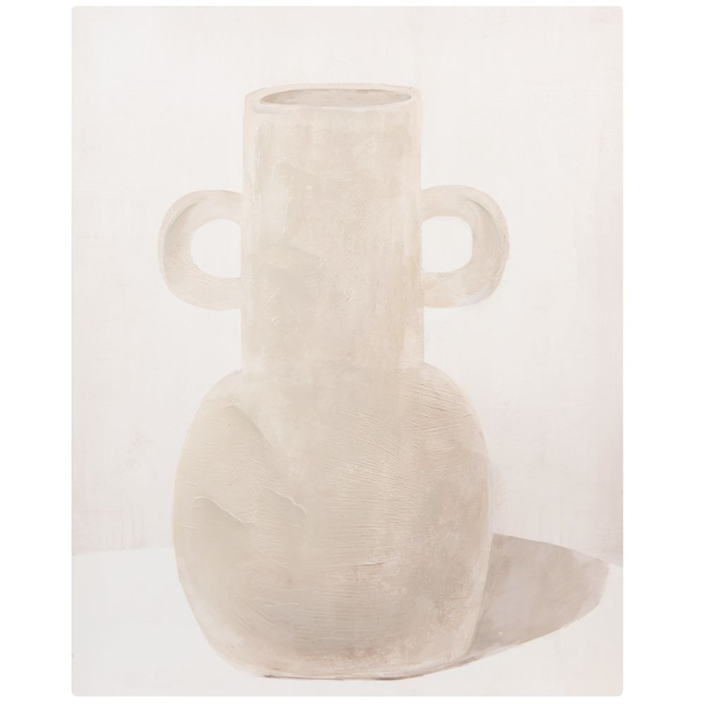 Impression sur toile et peinture vase beige 40x50