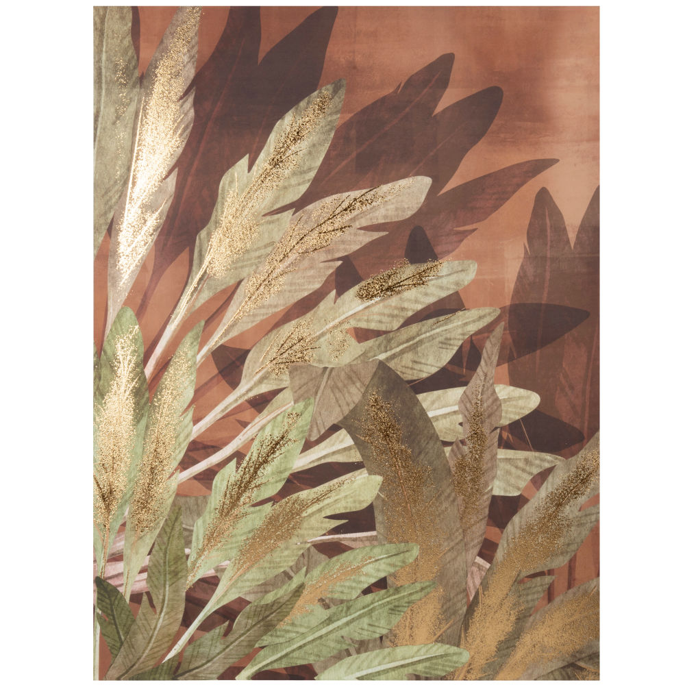Impression sur toile feuilles vertes et détails dorés feuilles d'or 63x82