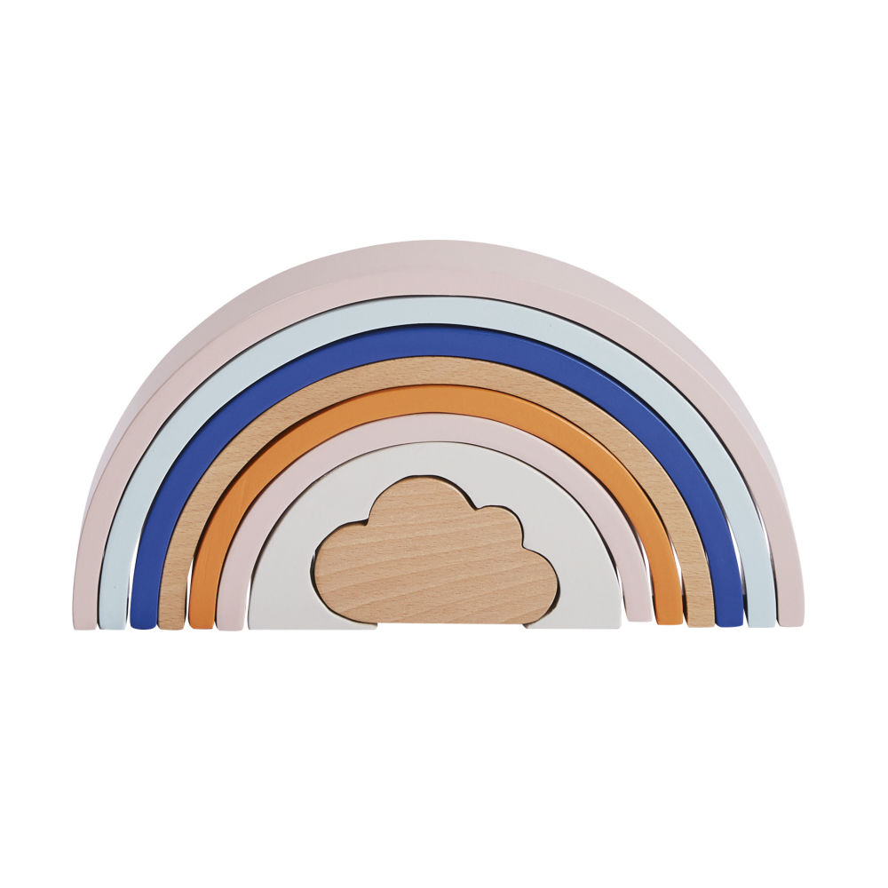 Jeu d'encastrement arc-en-ciel en hêtre blanc, bleu et orange (photo) Jeu d'encastrement arc-en-ciel en hêtre blanc, bleu et orange