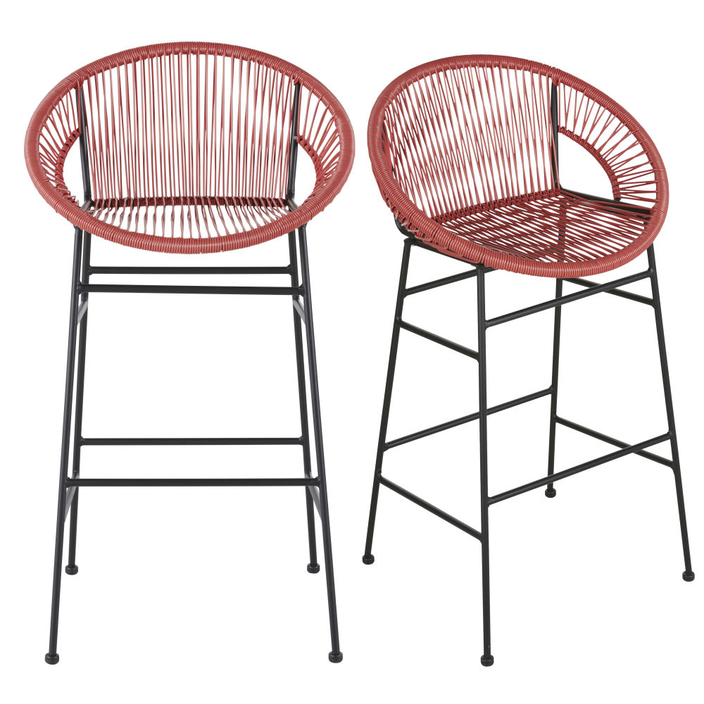 Juego de 2 sillas altas profesionales de resina terracota y metal negro Estilo contemporáneo Metal Maisons du monde