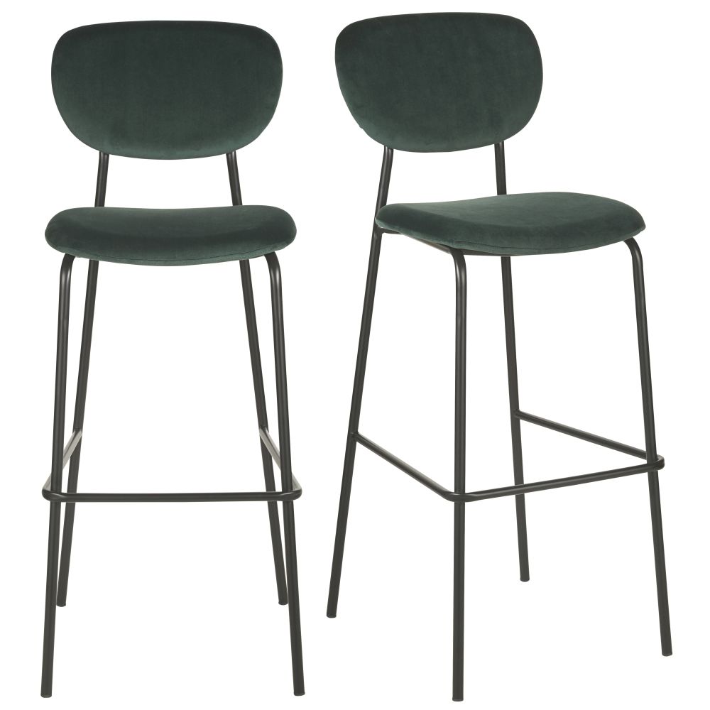Juego de 2 sillas altas profesionales de terciopelo verde y metal negro Estilo contemporáneo Metal Maisons du monde