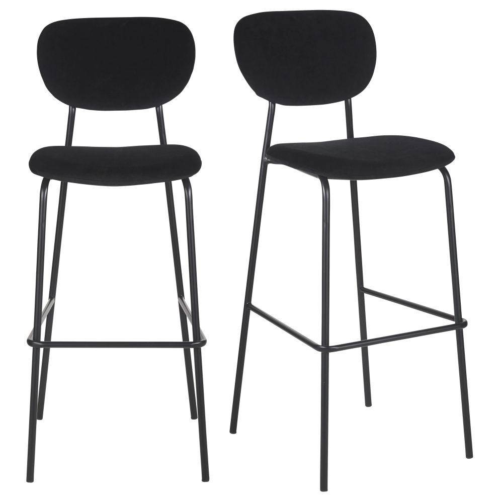 Juego de 2 sillas altas profesionales de terciopelo y metal negro Estilo contemporáneo Metal Maisons du monde