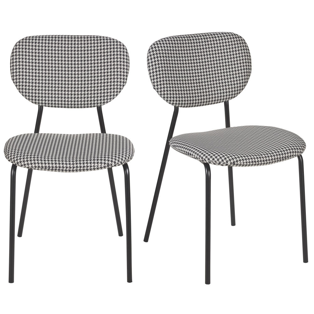 Juego de 2 sillas profesionales de metal negro y tela con diseño de pata de gallo Estilo contemporáneo Metal Maisons du monde