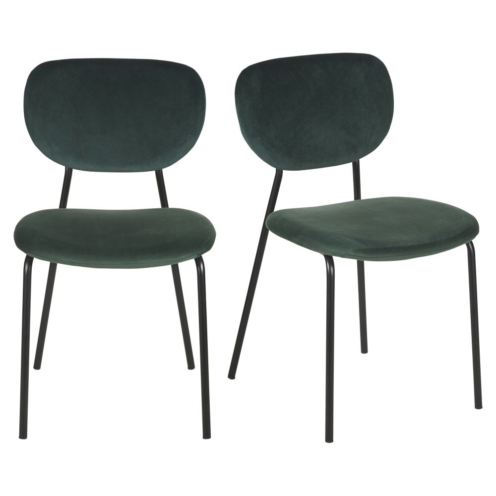 Juego de 2 sillas profesionales de metal negro y terciopelo verde Estilo contemporáneo Metal Maisons du monde