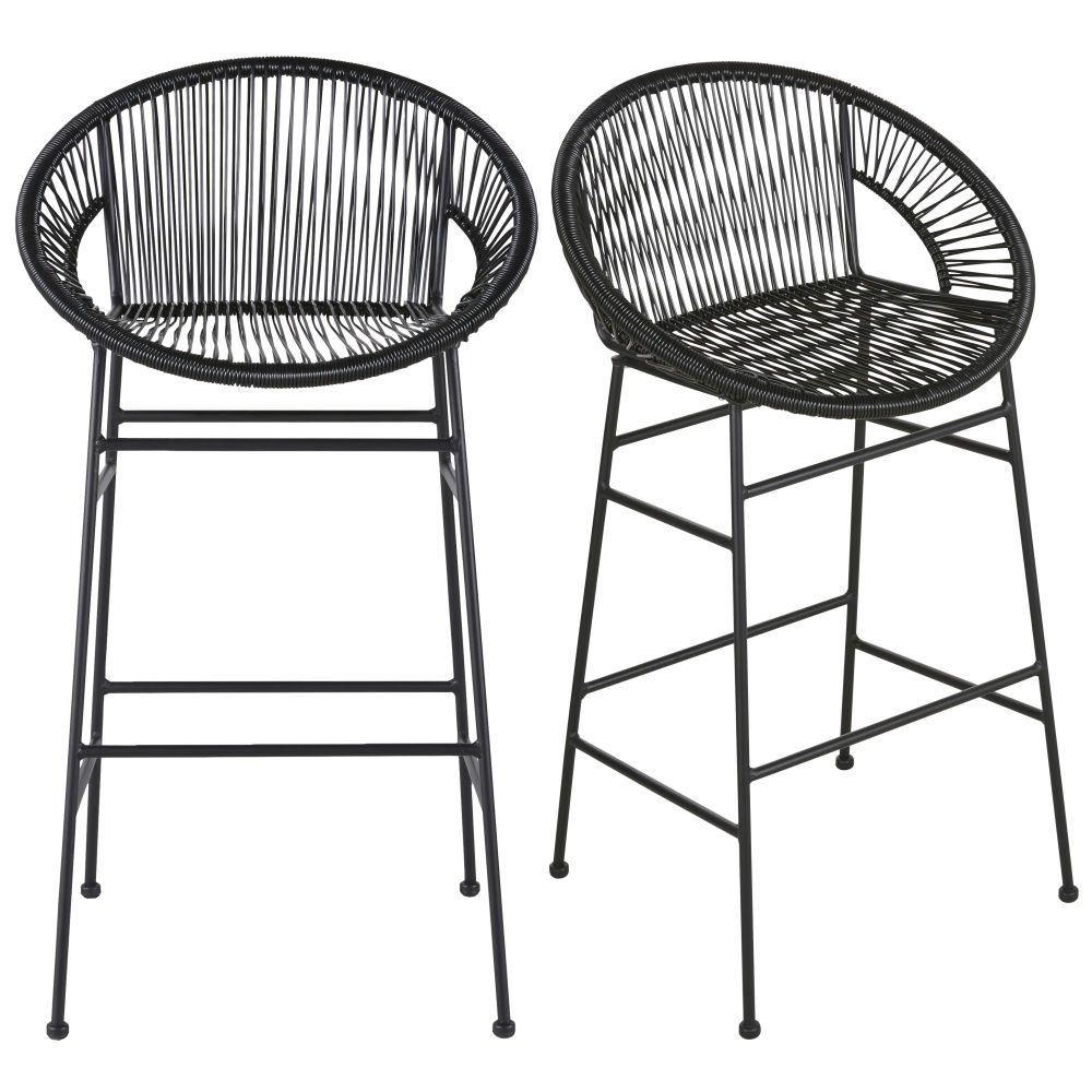 Juego de dos sillas altas profesionales de resina negra y metal negro Estilo vintage Metal Maisons du monde