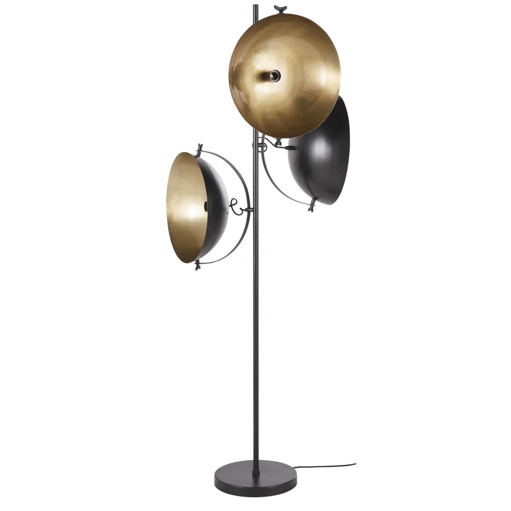 Lampadaire 3 abat-jour en métal noir et doré H160 Lampadaire 3 abat-jour en métal noir et doré H160