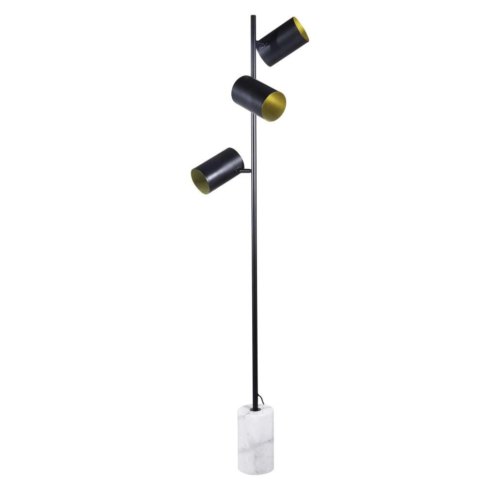 Lampadaire 3 abat-jours en mÃ©tal noir et marbre blanc H156