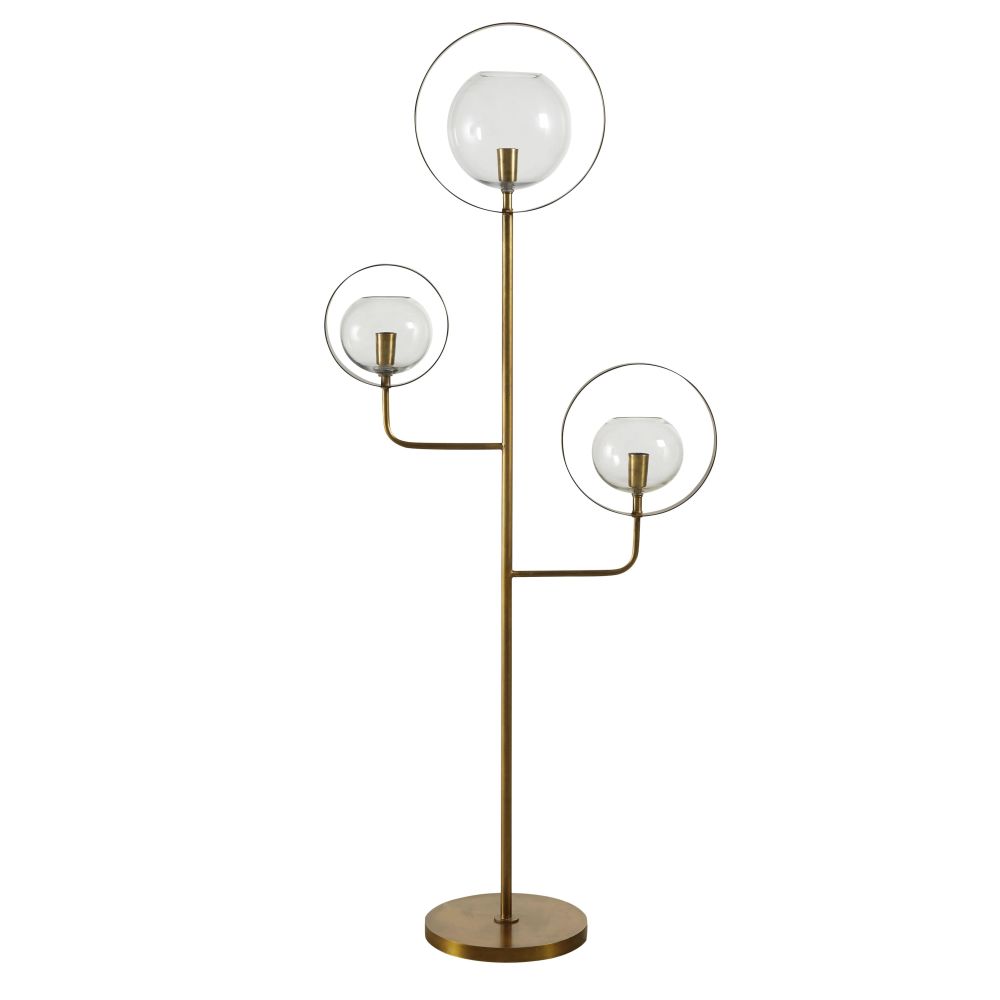 Lampadaire 3 globes en verre et métal doré H149 (photo) Lampadaire 3 globes en verre et métal doré H149