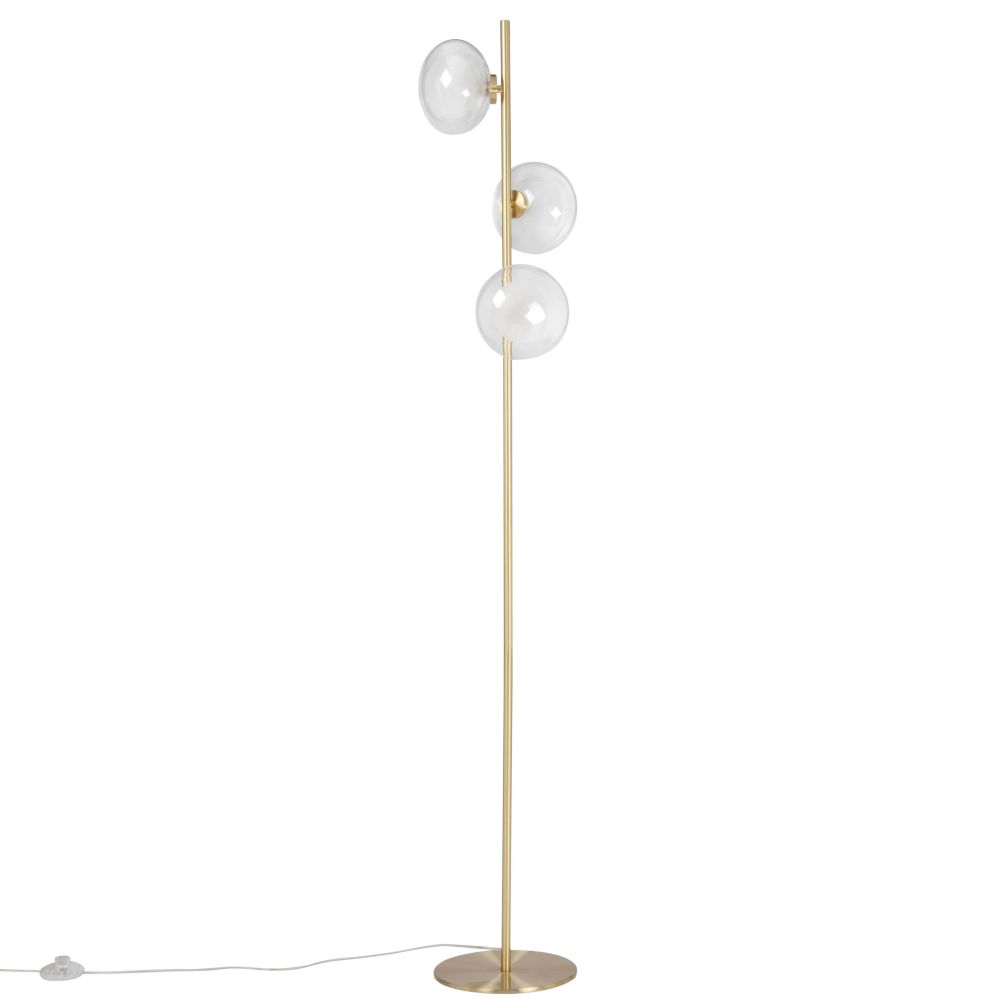 Lampadaire 3 globes en verre et métal doré H153 Lampadaire 3 globes en verre et métal doré H153
