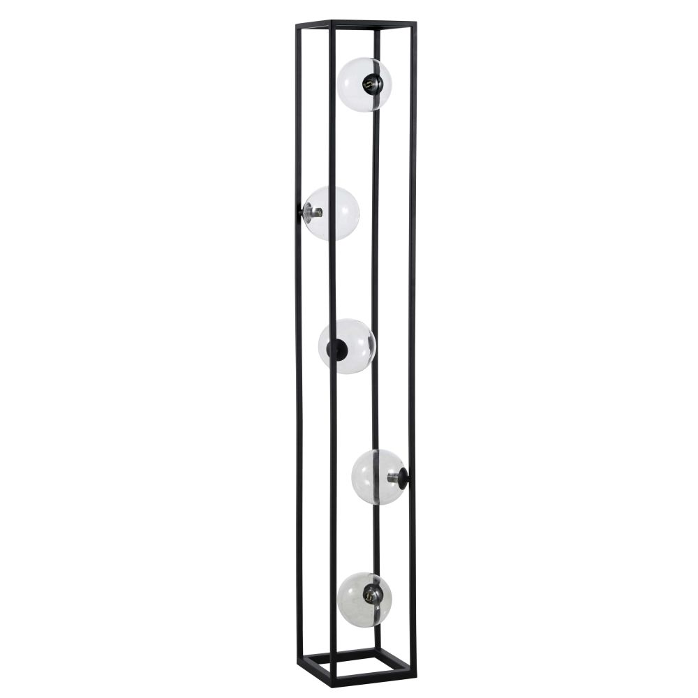 Lampadaire 5 globes en verre et métal noir H140 (photo) Lampadaire 5 globes en verre et métal noir H140