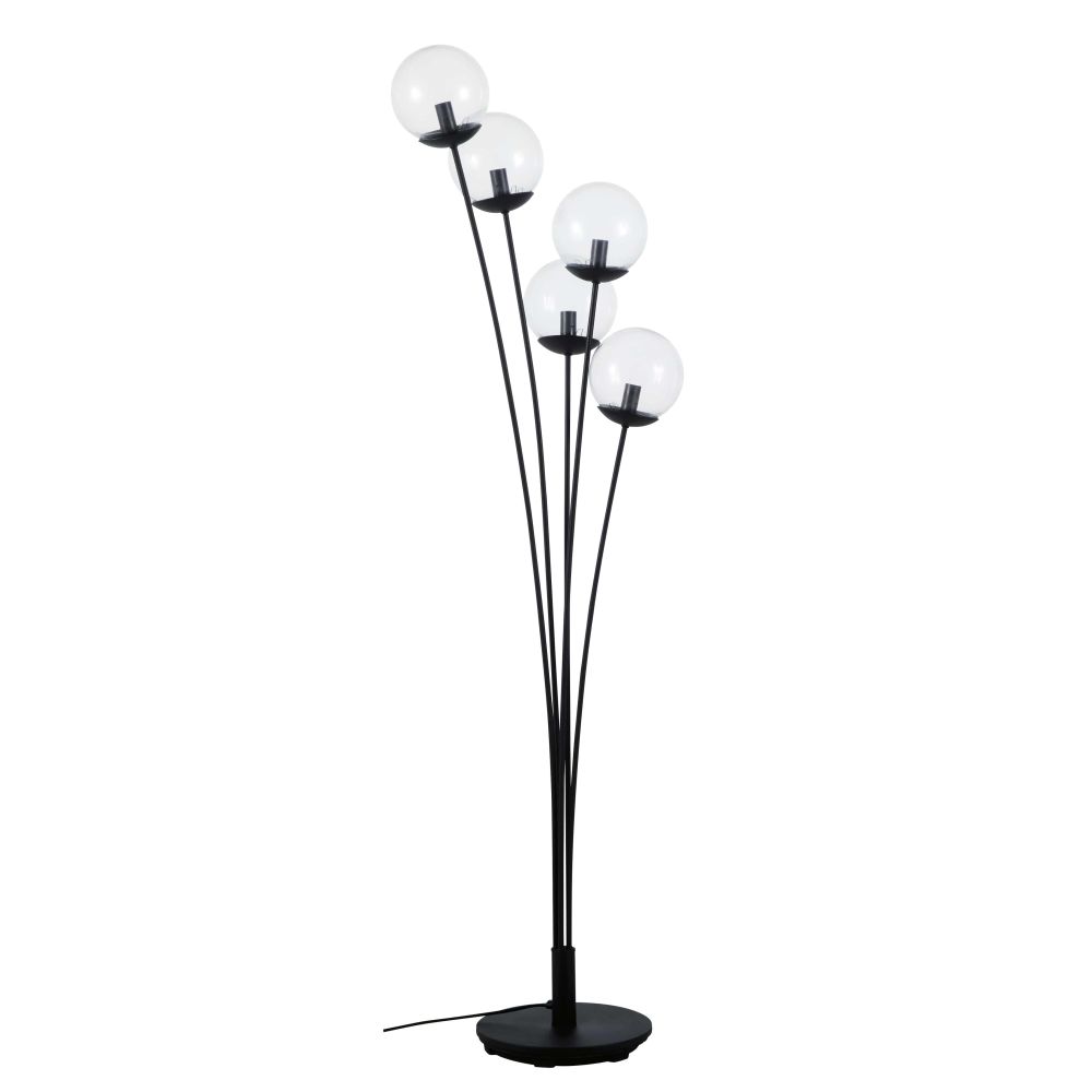 Lampadaire 5 globes en verre et métal noir H162 (photo) Lampadaire 5 globes en verre et métal noir H162